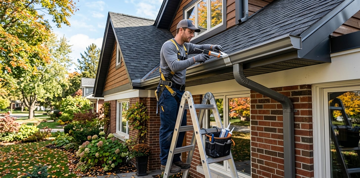 Freshly repaired gutters with a clean, paint-ready surface